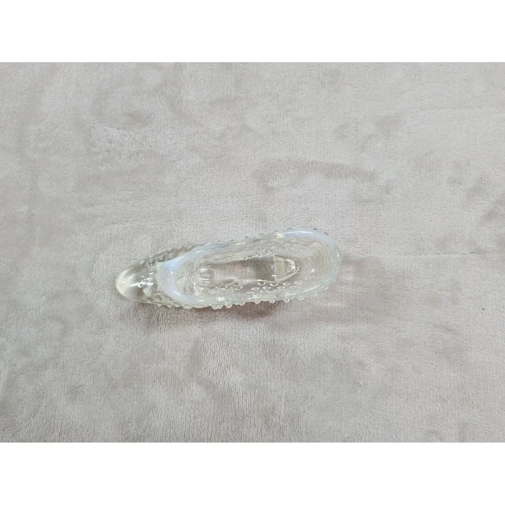 Vintage Fenton Opalescent Hobnail‎ Clear Glass Slipper Cat Head Shoe Figurine 6